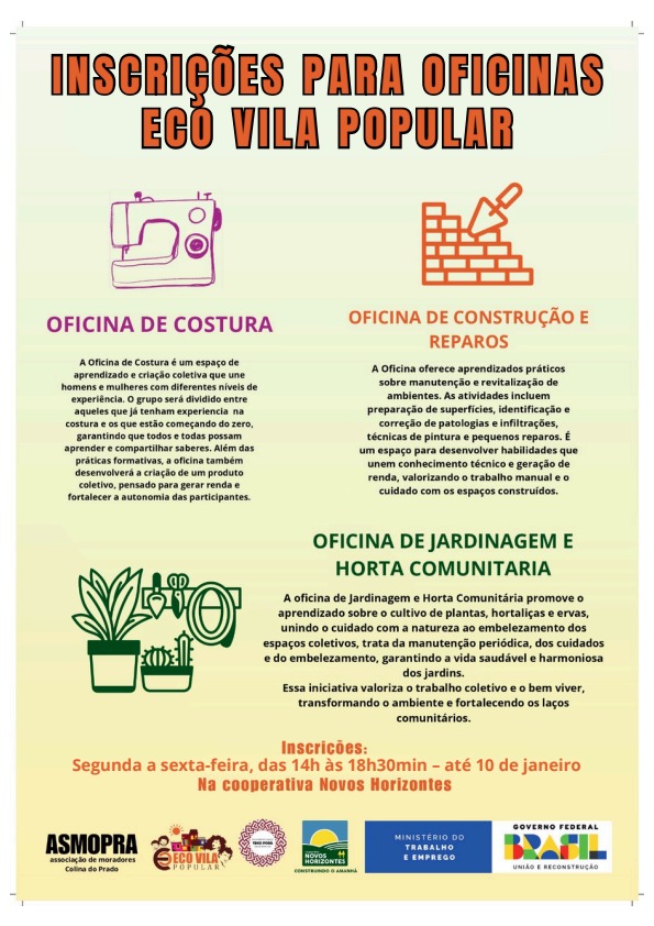 Inscrições Para Oficinas Eco Vila Popular